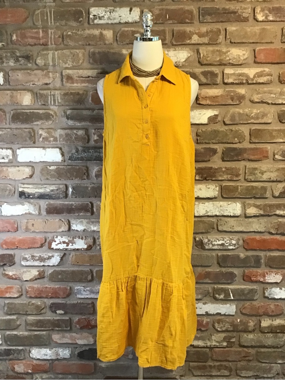 MADISON GREY Women's Mustard Gauze Sleeveless Collared Midi Dress L - Picture 2 of 6